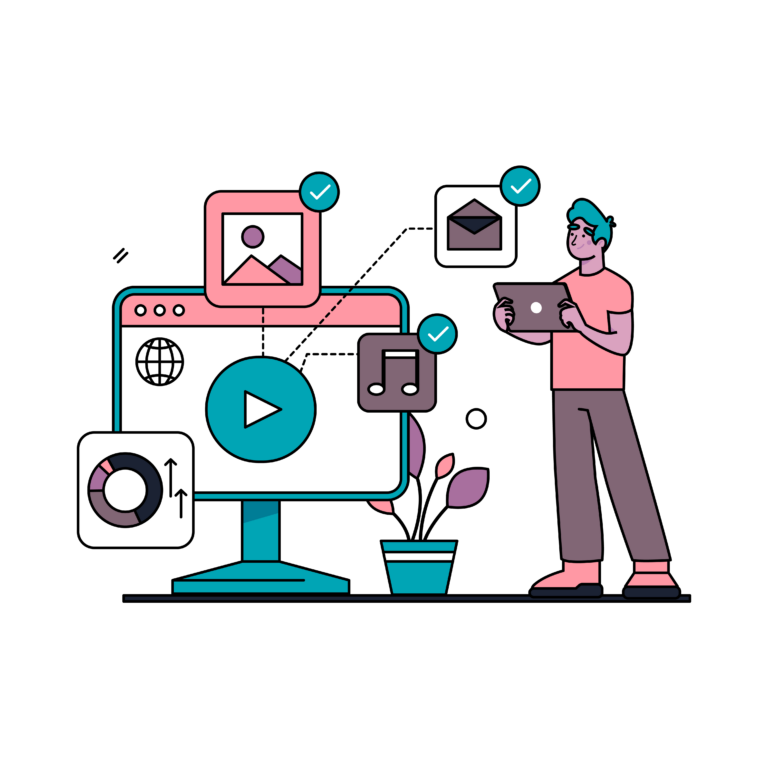 Illustration représentant la stratégie digitale, la performance marketing et le processus d’accompagnement de Mivara